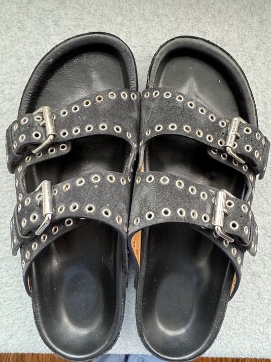 Isabel Marant Shoes - Isabel Marant Black Grommet Double-Strap Slide Sandals
